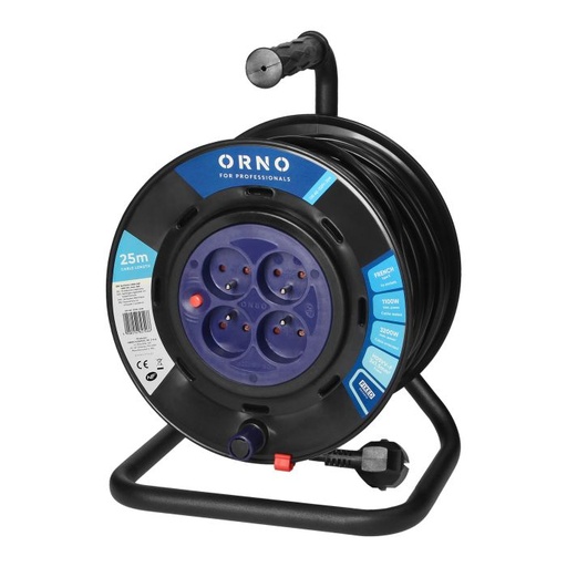 [ORNOR-AE-13291/25M] 149859-Cable reel, PVC, H05VV-F 3x1.5mm² - 25m, 4 fixed sockets