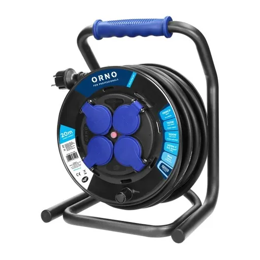 [ORNOR-AE-13293/20M] 146525 - Cable reel, rubber cord, IP44, H07RNF 3x2.5mm² 20m, 4 fixed sockets