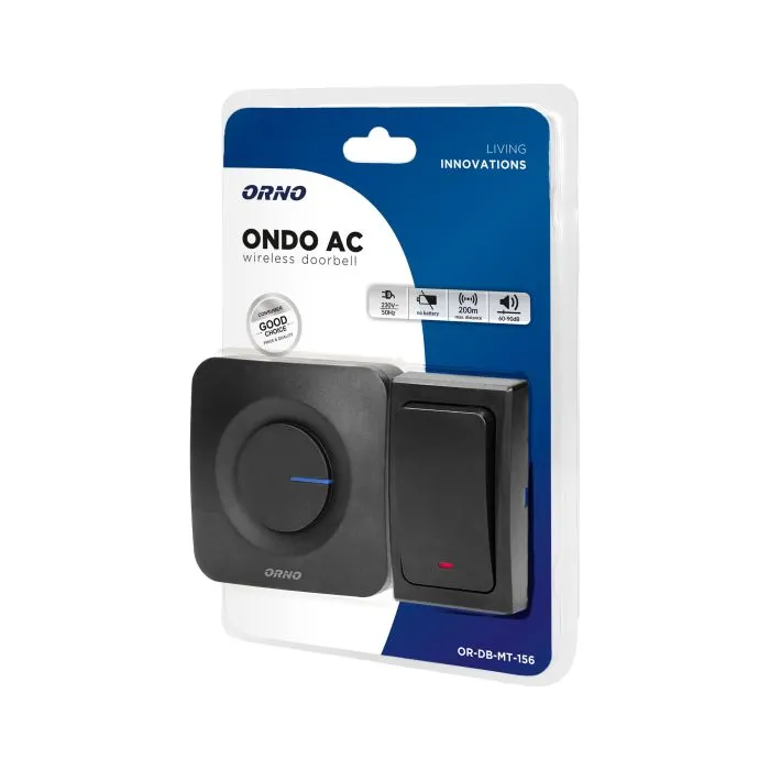 [ORNOR-DB-MT-156] 143081 - ONDO AC wireless doorbell plugin system, with batteryfree button, operation range up to 200m. ORN