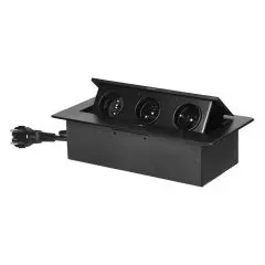 [ORNOR-GM-9033/B] 149386 - Recessed furniture socket with flat milled edge and 1.5 m cable, 3x2P+E, black