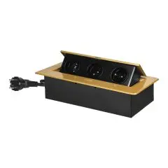 [ORNOR-GM-9033/C] 149389 - Recessed furniture socket with flat milled edge and 1.5 m cable, 3x2P+E, gold