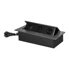 [ORNOR-GM-9033/GR] 149390 - Recessed furniture socket with flat milled edge and 1.5 m cable, 3x2P+E, graphite