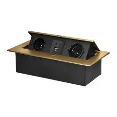 [ORNOR-GM-9034/C] 149396 - Recessed furniture socket with flat milled edge and USB charger, 2x2P+E, 2xUSB (type A+C; 3.6A), gold