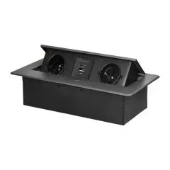 [ORNOR-GM-9034/GR] 149398 - Recessed furniture socket with flat milled edge and USB charger, 2x2P+E, 2xUSB (type A+C; 3.6A), graphite