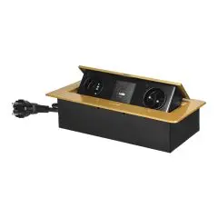 [ORNOR-GM-9035/C] 149403 - Recessed furniture socket with flat milled edge, USB charger and 1.5m cable, 2x2P+E, 2xUSB (type A+C; 3.6A), gold