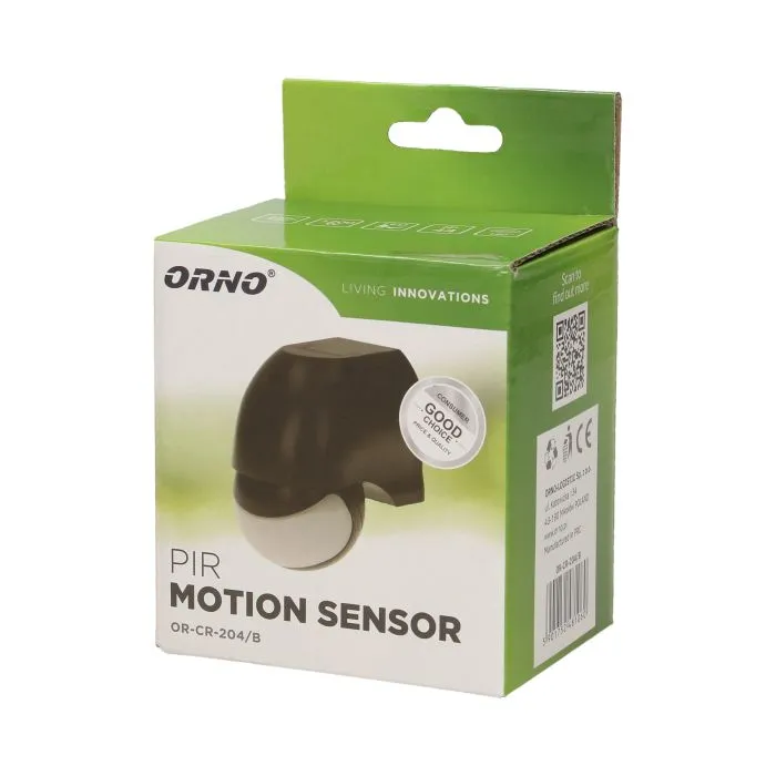 [ORNOR-CR-204/B] 149093 - Adjustable PIR motion sensor 180°, IP44 detection range 180 degree; rated load 1200W; protection rating IP44