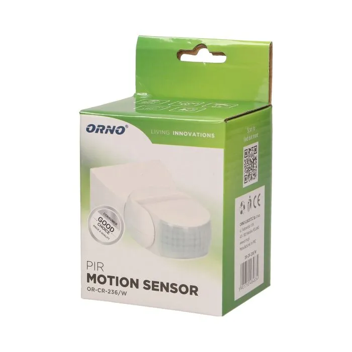 [ORNOR-CR-236/W] 149094 - Adjustable PIR motion sensor, IP65 detection range 180 degree, 12m; protection rating IP65; white