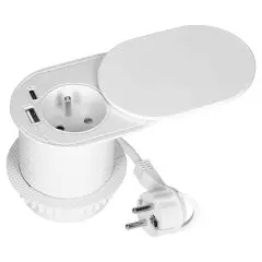 [ORNOR-GM-9042/W] 146551 - Furniture socket with USB charger and sliding cover, 1.9m cable, 1x2P+E (French), 2xUSB (type A+C; PD20W), white