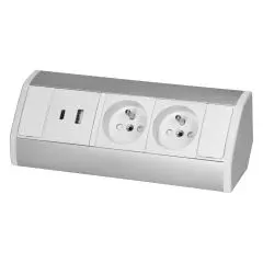 [ORNOR-GM-9039/W-G] 146562 - Furniture socket 2x2P+E, 2xUSB (A+C type; 2.4A), whitesilver