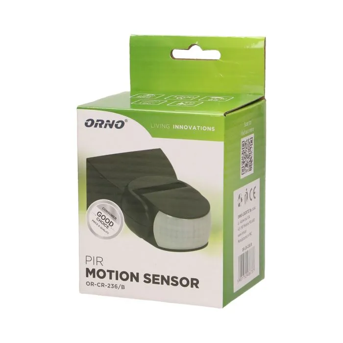 [ORNOR-CR-236/B] 149095 - Adjustable PIR motion sensor, IP65 detection range 180 degree, 12m; protection rating IP65; black