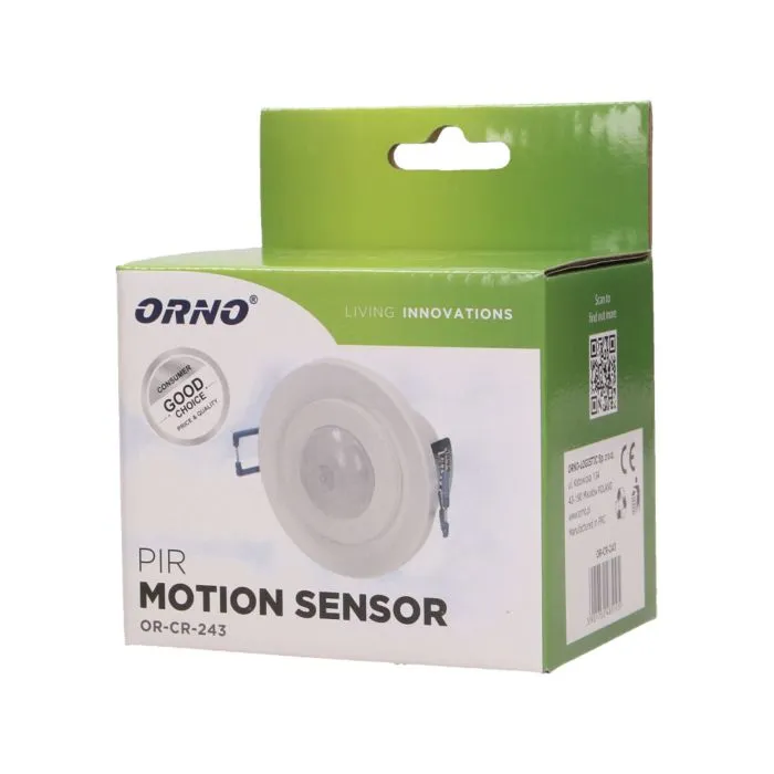[ORNOR-CR-243] 140031-Détecteur de mouvement PIR encastré réglable Indice de protection à 360° IP20 ; portée de détection 360°, 6m; fonctionne avec les LED-ORN