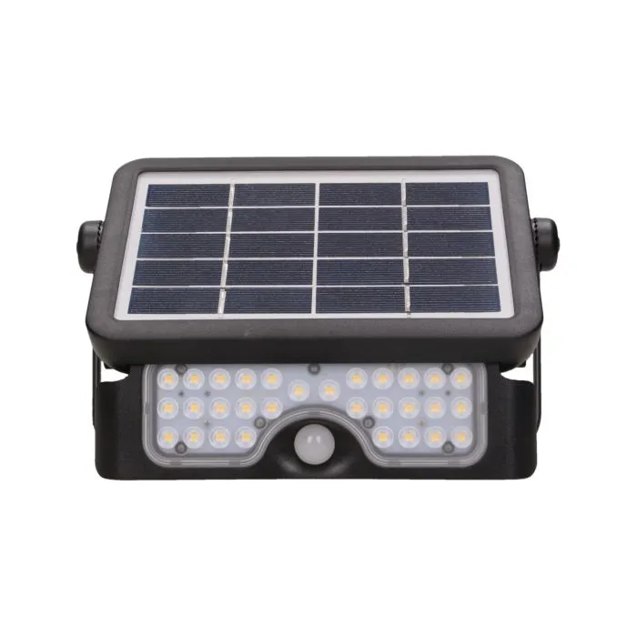 [ORNAD-SL-6108BLR4] 140045-LUX Projecteur solaire LED 5W avec détecteur de mouvement 500lm, IP65, 4000K, 2x1500mAh, noir-ORN