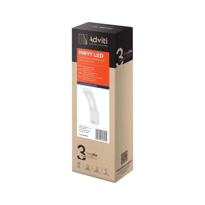 [ORNAD-OP-6109WLPMR4] 140049-PIRYT LED 10W, tuinarmatuur, wit met bewegingssensor 140°, 800lm, IP54, 4000K-ORN