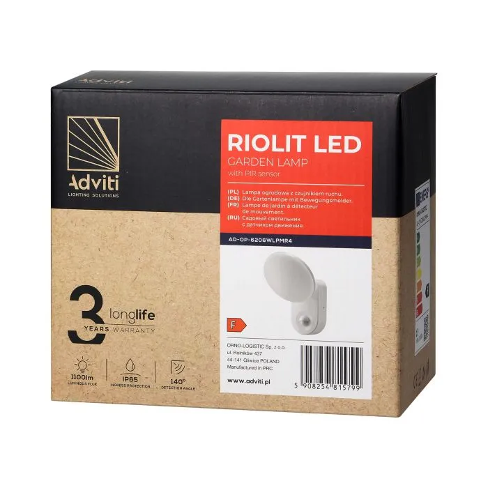 [ORNAD-OP-6206WLPMR4] 146632 - RIOLIT LED 15W, white garden luminaire with motion sensor, 1100lm, IP65, 4000KORN