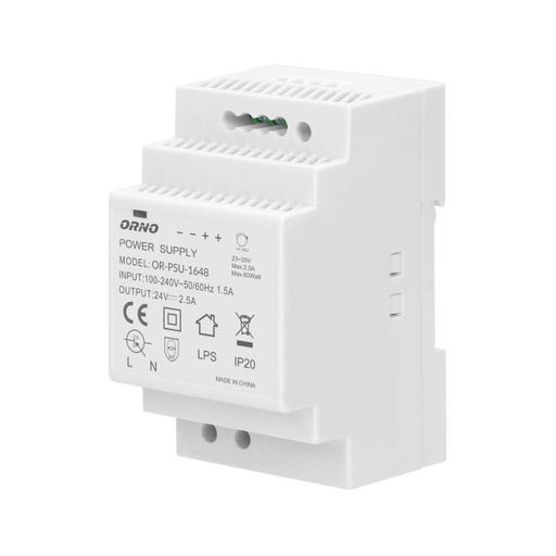 [ORNOR-PSU-1648] 140070-DIN-rail voedingsadapter, 60W 24VDC, 2,5A, breedte: 3 stuks-ORN