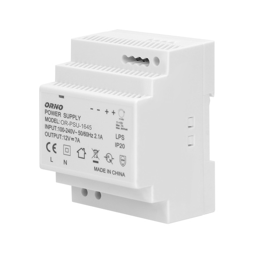 [ORNOR-PSU-1645] 140073-DIN rail power adaptor, 84W 12V DC 7A, width: 4 units-ORN