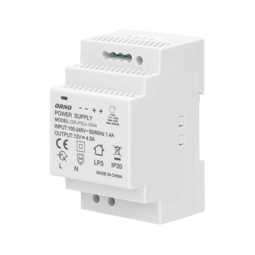 [ORNOR-PSU-1644] 140074-DIN rail power adaptor, 54W 12V DC 4.5A, width: 3 units-ORN