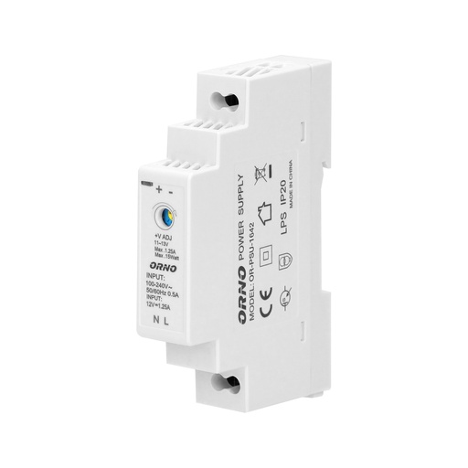 [ORNOR-PSU-1642] 143112-DIN-rail voedingsadapter, 15W 12V DC 1,25A, breedte: 1 stuk-ORN