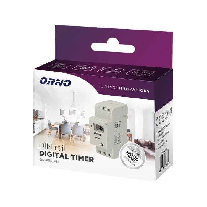 [ORNOR-PRE-414] 140077-DIN rail digital timer 16 time programs; daily or weekly cycle; 12 or 24 hour mode; LCD screen-ORN