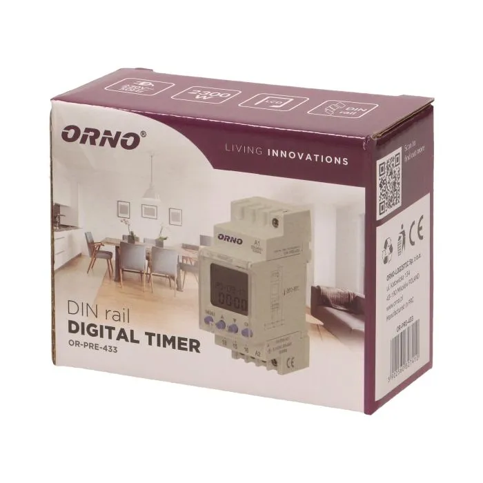 [ORNOR-PRE-433] 149046 - DIN rail weekly digital timer 52 time programs; setting a daily, weekly or pulse cycle, automatic summer/winter time switch;ORN