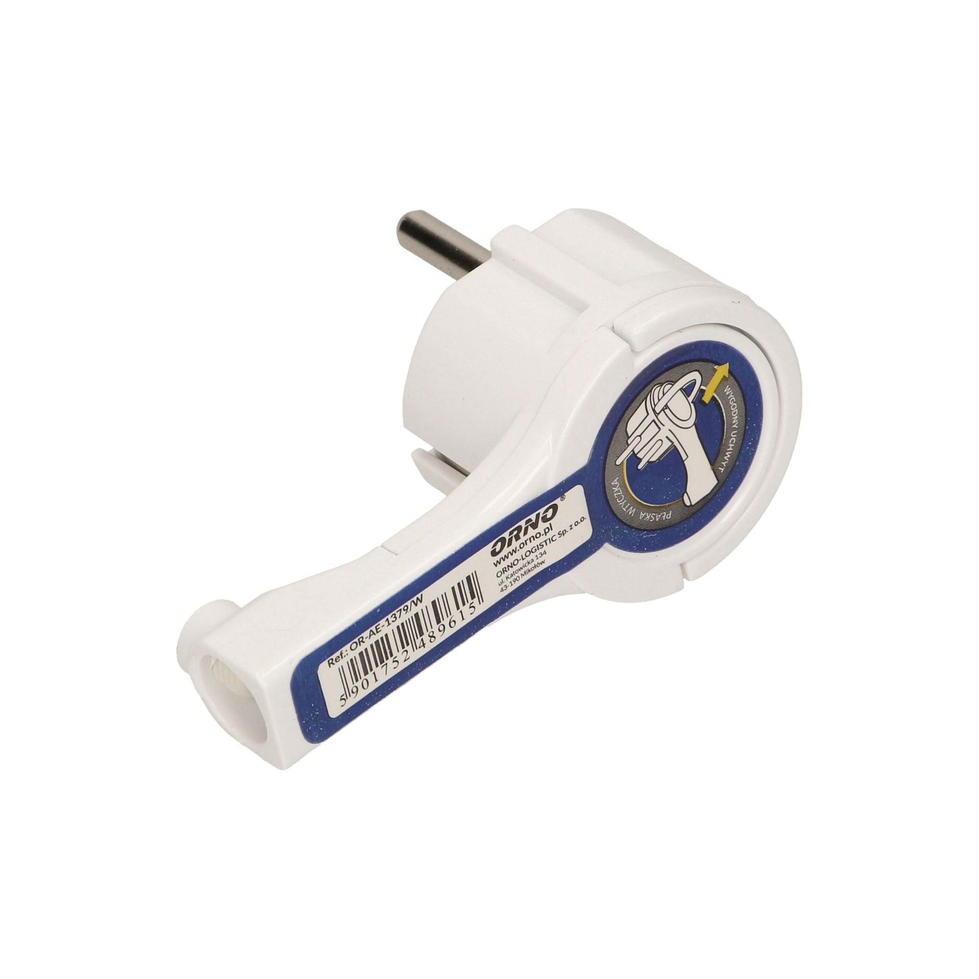 [ORNOR-AE-1379/W] 140090-Flat plug with handle, white socket: 2P+Z, 16A/250V AC, comfortable holder, ultra slim.-ORN