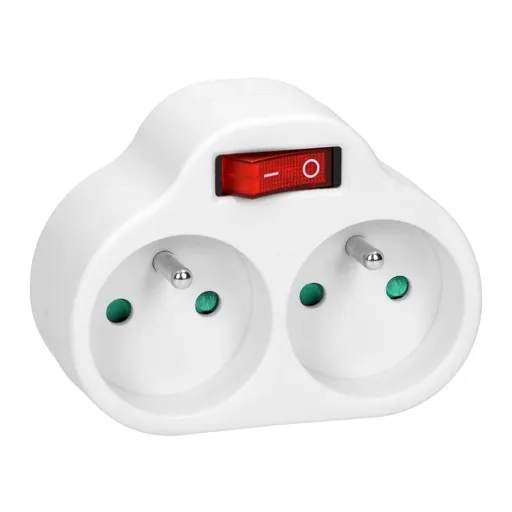 [ORNOR-AE-13187] 149228- Répartiteur d'alimentation avec 2 prises rondes et un interrupteur central, blanc, pour la Belgique et la France -ORN