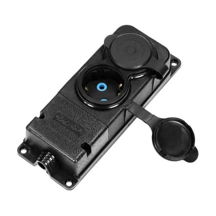 [ORNOR-AE-13165(GS)] 140125-Heavy-duty extension socket, rubber, schuko IP44, 2 schuko sockets, very low 5cm profile, for Netherlands and Germany -ORN