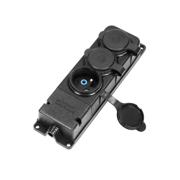 [ORNOR-AE-13166] 149333 - Heavyduty extension socket, rubber IP44, 3 sockets, very low 5cm profile, for Belgium and France ORN