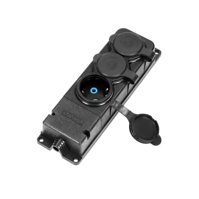 [ORNOR-AE-13166(GS)] 140127-Heavy-duty extension socket, rubber, schuko IP44, 3 schuko sockets, very low 5cm profile, for Netherlands and Germany-ORN