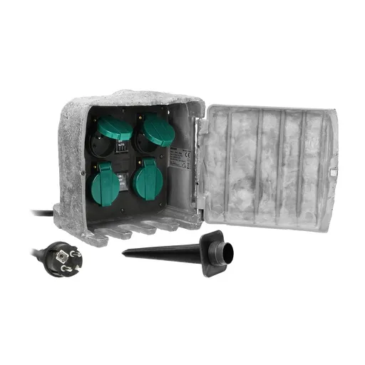 [ORNOR-AE-13185] 149342 - Garden socket "Stone" 4 sockets 2P+Z, rubber cable H07RNF 3x1.5mm2, 3m , 2 operating modesORN
