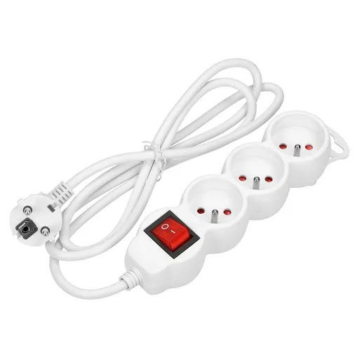 [ORNOR-AE-13146/W/5M] 140257-Extension sockets 3x 2P+Z with a switch, 5m  H05VV-F 3x1.0mm2, Imax=10A, white-ORN