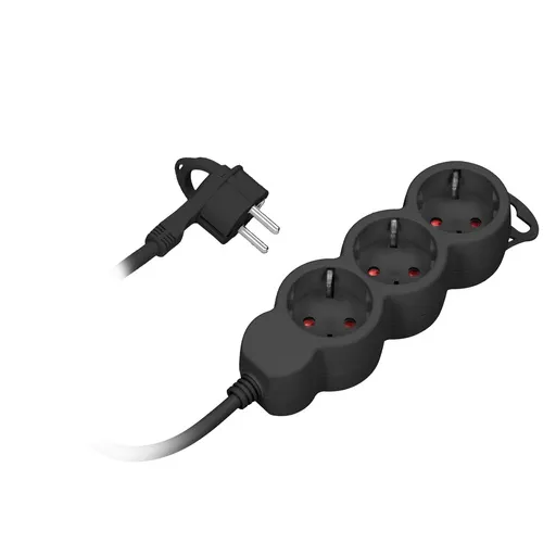 [ORNORAE13145(GS)/B/3M] 140267-Extension sockets 3x 2P+Z , 3m, schuko H05VV-F 3x1.0mm2, Imax = 10A, black-ORN
