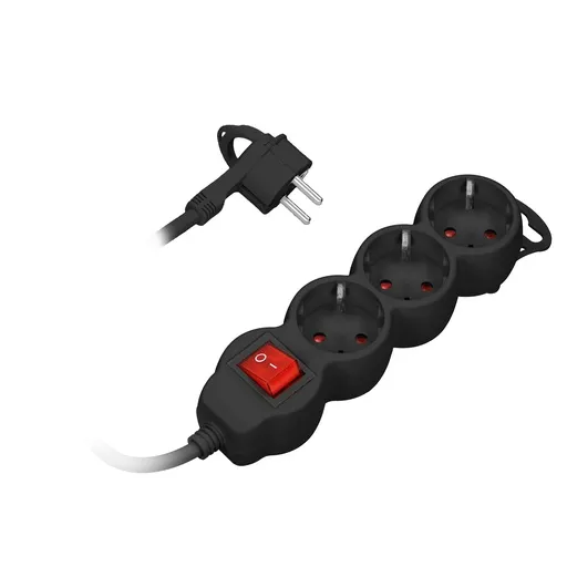 [ORNORAE13146(GS)/B/3M] 140272-Extension sockets 3x 2P+Z with a switch, 3m, schuko H05VV-F 3x1.0mm2, Imax=10A, black-ORN