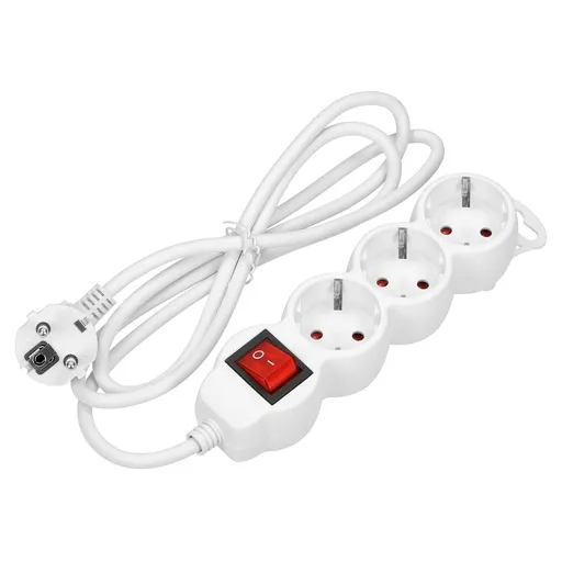 [ORNORAE13146(GS)/W/5M] 140273-Extension sockets 3x 2P+Z with a switch, 5m, schuko H05VV-F 3x1.0mm2, Imax=10A, white-ORN