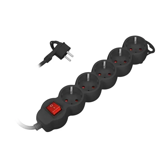 [ORNORAE13150(GS)/B/3M] 140280-Extension sockets 5x 2P+Z with a switch, 3m, schuko H05VV-F 3x1.0mm2, Imax=10A, black-ORN