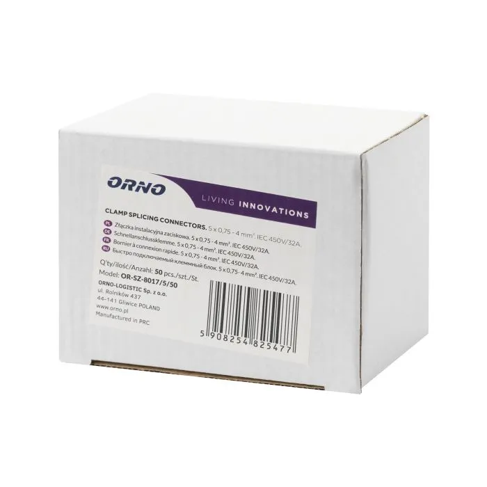 [ORNOR-SZ-8017/5/50] 149552 - 5 wire clamp splicing connector; for wire 0.754mm²; IEC 450V/32A, 50 pcs.