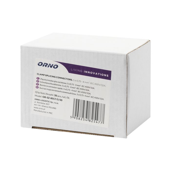 [ORNOR-SZ-8017/5/50] 140283 - 5 wire clamp splicing connector; for wire 0.75-4mm²; IEC 450V/32A, 50 pcs.