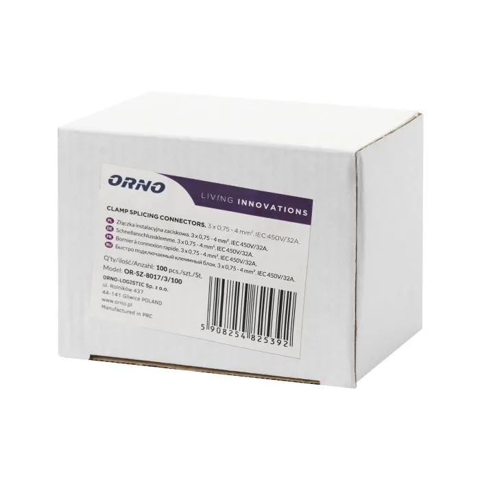 [ORNOR-SZ-8017/3/100] 149546 - 3 wire clamp splicing connector; for wire 0.754mm²; IEC 450V/32A, 100 pcs.